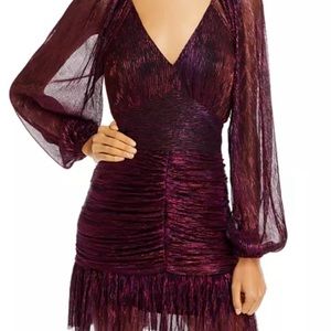 AQUA Katherine Metalic Ruched Mini Dress Size M